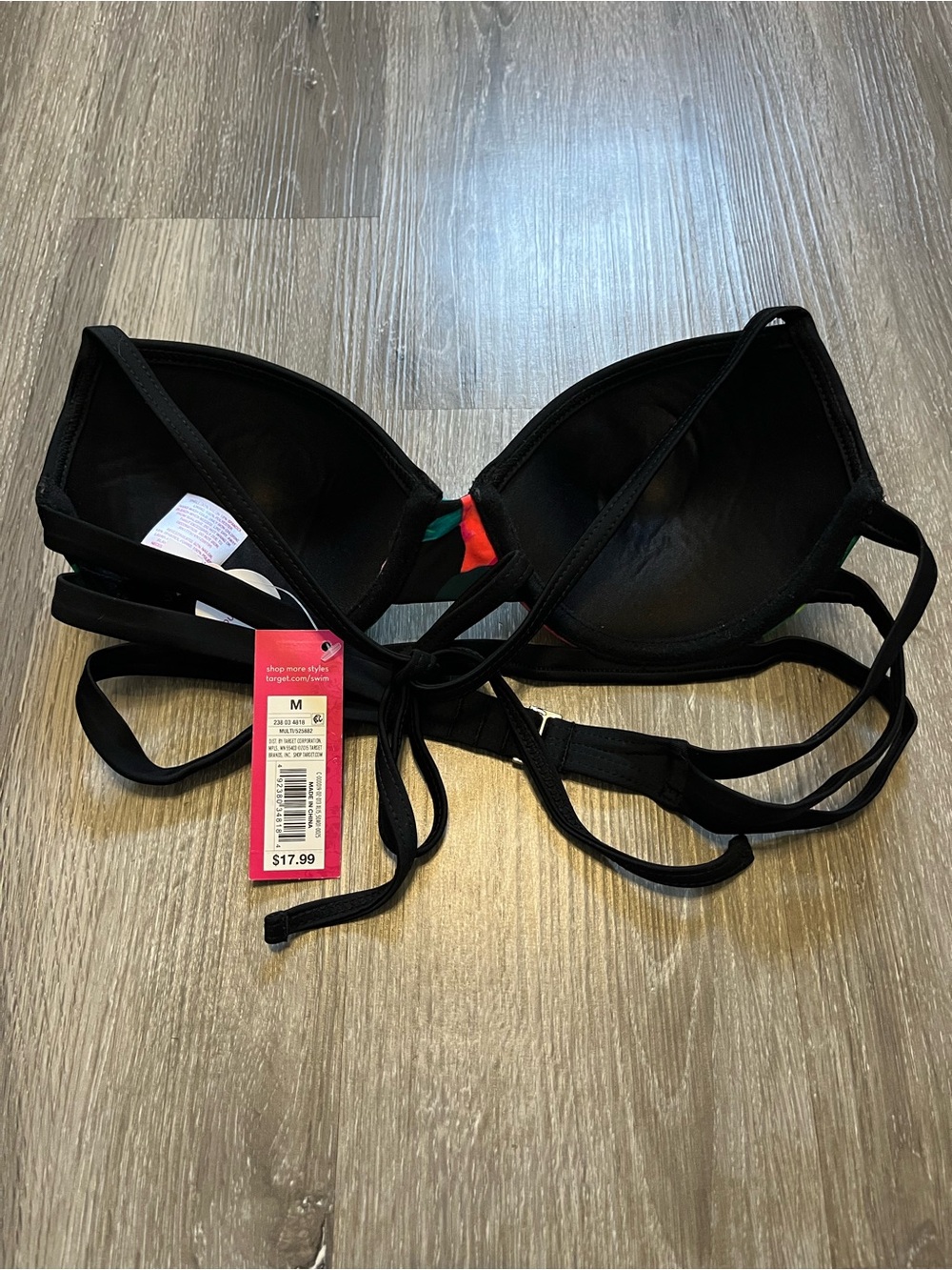 Xhilaration Tropical Floral Push-Up Bikini Top in Black and Neon Colors - Picture 3 of 3